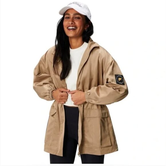 NWT Fabletics Utility Parka Women's Medium Beigewood Tan Cinch Waist Athleisure - Picture 1 of 15